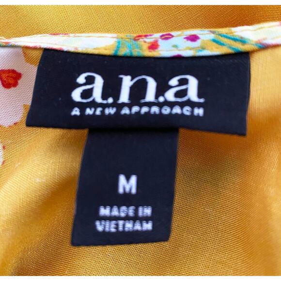 A.N.A A New Approach Women's Golden Yellow Rayon Floral Midi Dress Tie Sleeves - Picture 5 of 6